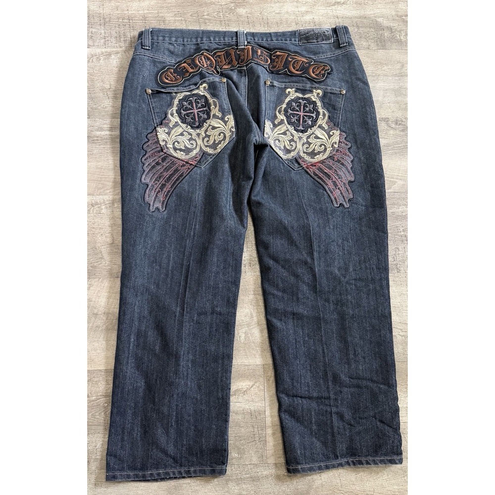 Imperious Delf Trading, Inc Denim Jeans Y2K Embroidered 42 x 32 Wings Cross